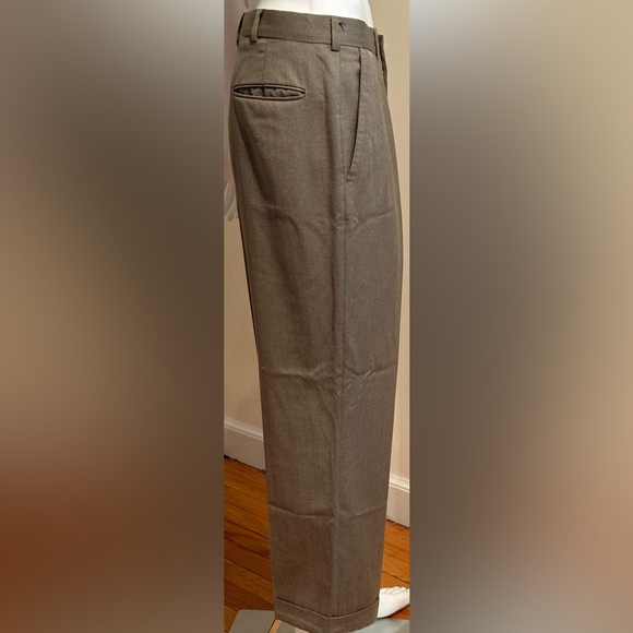 Lands End Direct Merchant Tan Pleated Deep Pockets Suspender Dress Pants Sz 32 - Picture 2 of 15